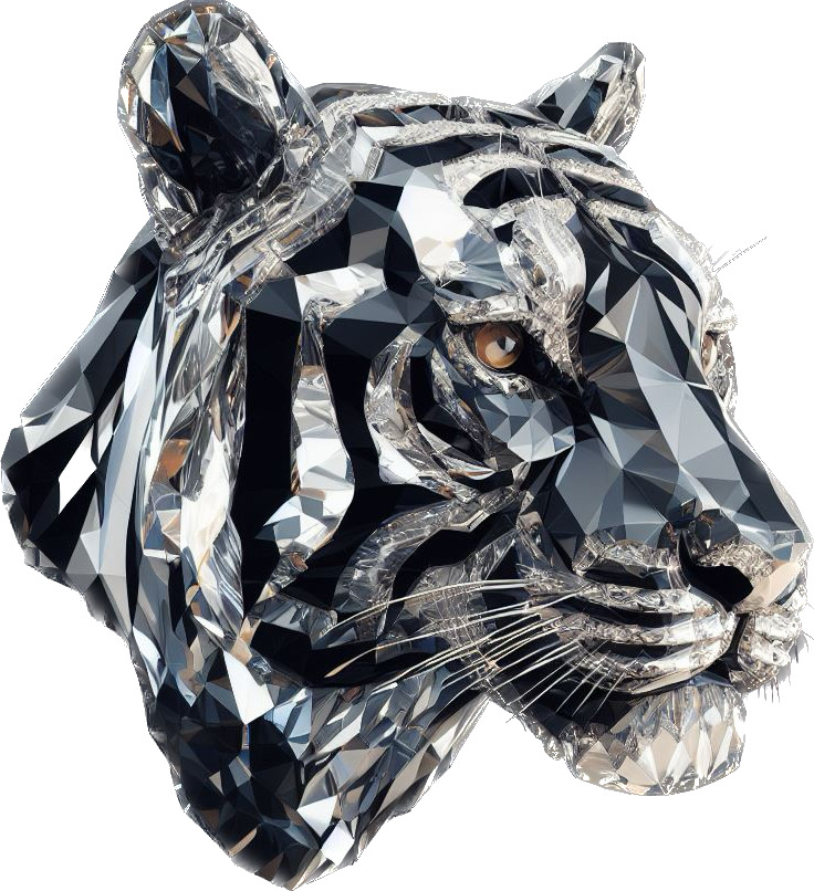 KrystalTiger logo. Tiger head made or crystal